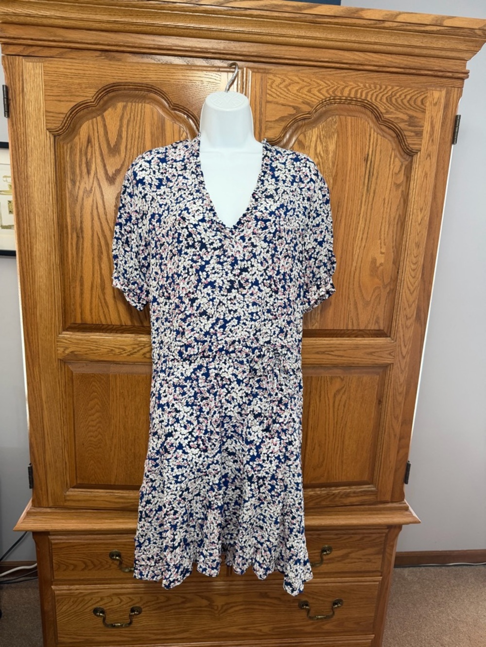 Zadig‎ & Voltaire Begonia Print Mini Dress Floral White Blue Tied V Neck Sz XS